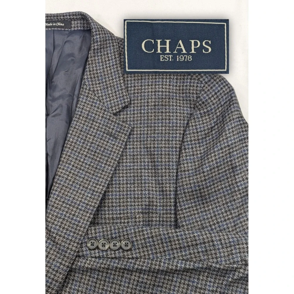 New No Tags Chaps Blazer Sports Jacket Coat Lambswool Gray Houndstooth 48R‎ 50